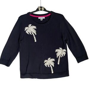 Tommy Bahama Navy Blue Palm Tree Embroidered 3/4 Sleeve Knit Sweater Size Medium